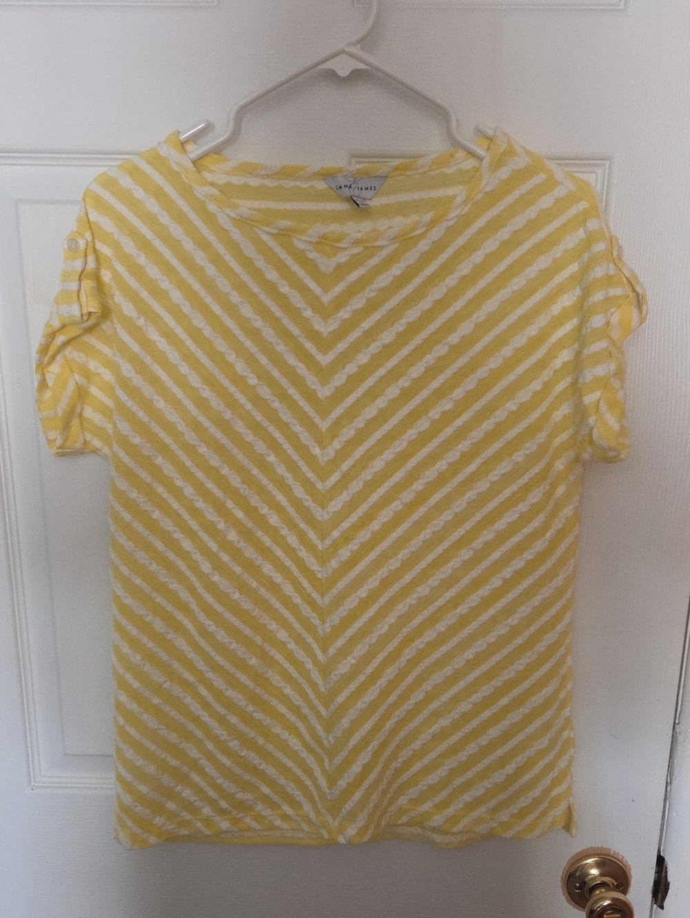 White House Black Market Yellow and White Chevron Stripe Short Sleeve Top